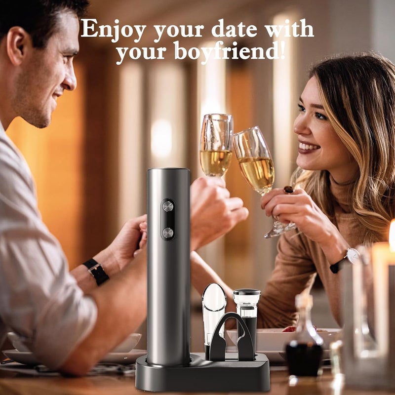 AtomDream Tech Electric Wine Opener Set, Electric Wine Bottle Opener with Storage Base/Wine Aerator Pourer/Foil Cutter/Wine Stopper (Black, Battery Operated, 4 x AA Batteries Not Included) - Image 3